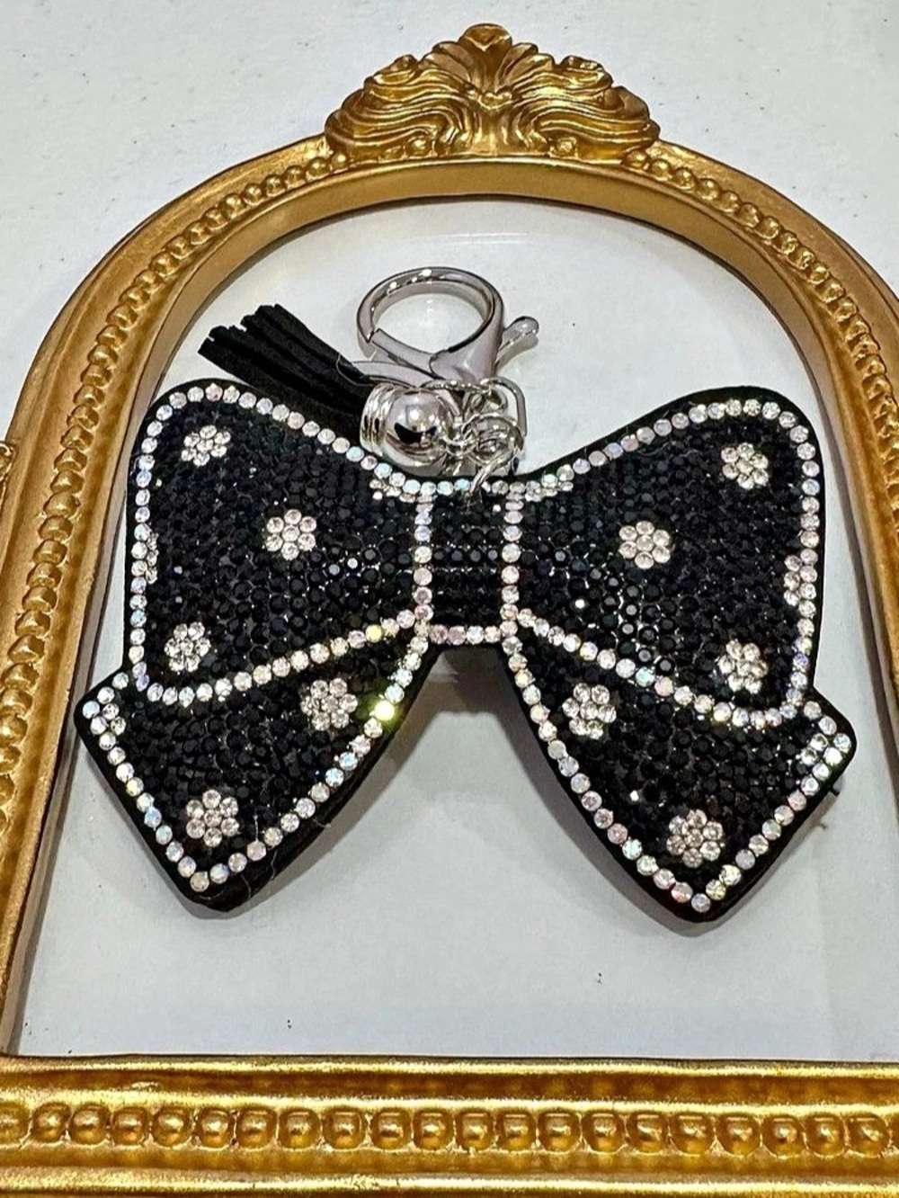 New Black/Silver Rhinestone Bow Keychain - Picture 6 of 6